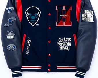 Howard University Varsity Jacket | HBCU Legacy Wool Bomber | The Mecca Letterman Jacket with Leather Sleeves | Unisex Streetwear