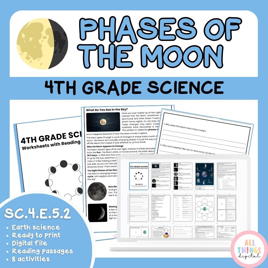 Phases of Moon SC.4.E.5.2 4th Grade Earth Space Science Activity ...