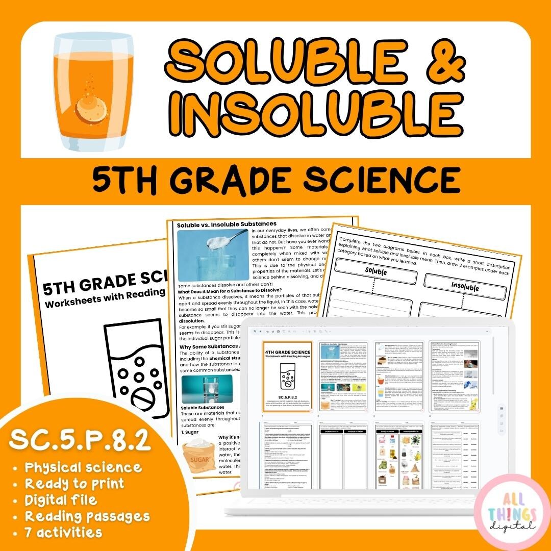 Soluble and Insoluble SC.5.P.8.2 5th Grade Physical Science Activity ...