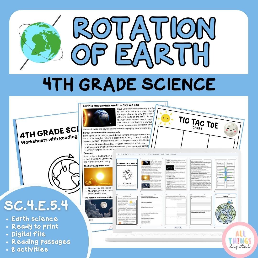 Rotation of Earth SC.4.E.5.4 4th Grade Earth Space Science Activity ...