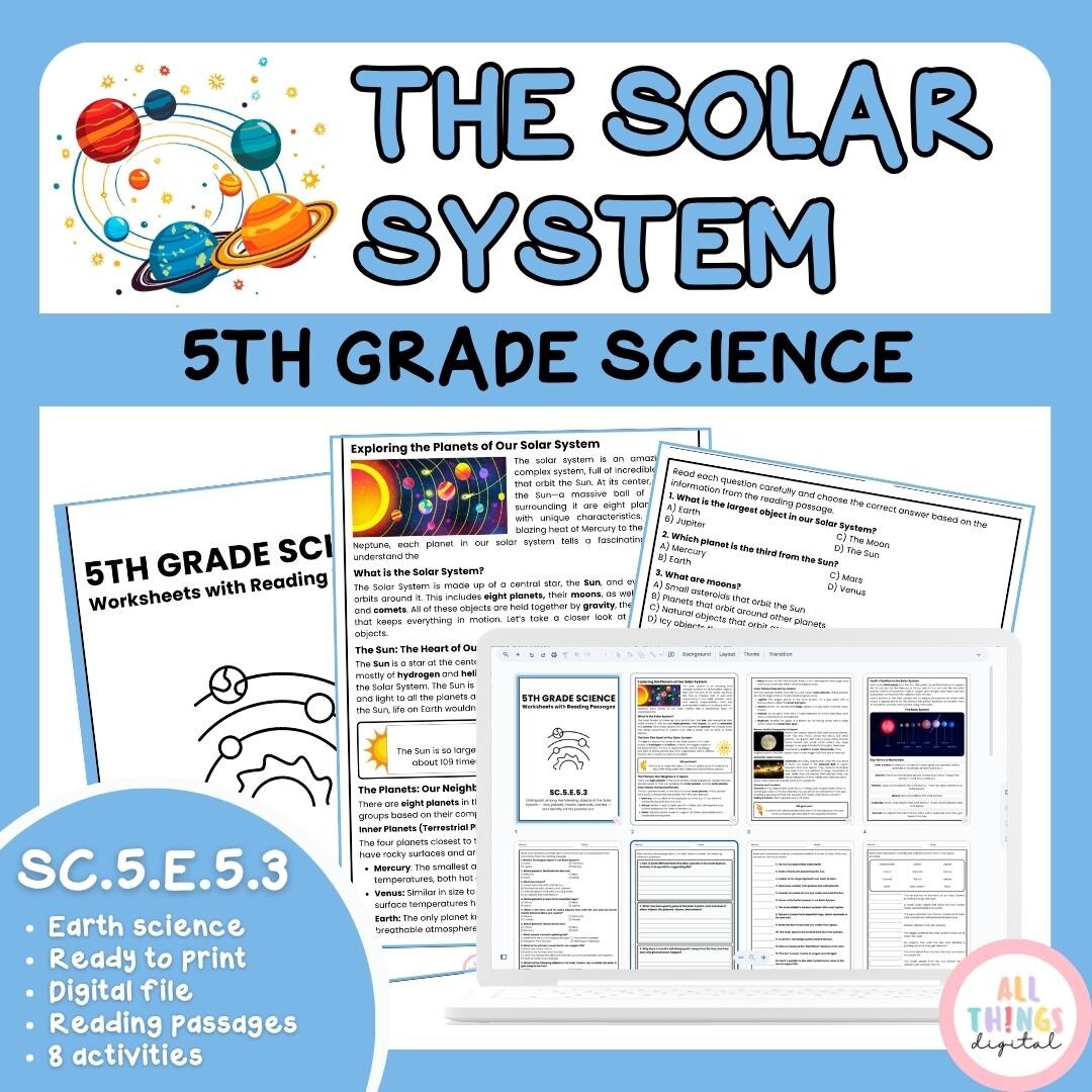 The Solar System SC.5.E.5.3 5th Grade Earth Science Activity & Answer ...