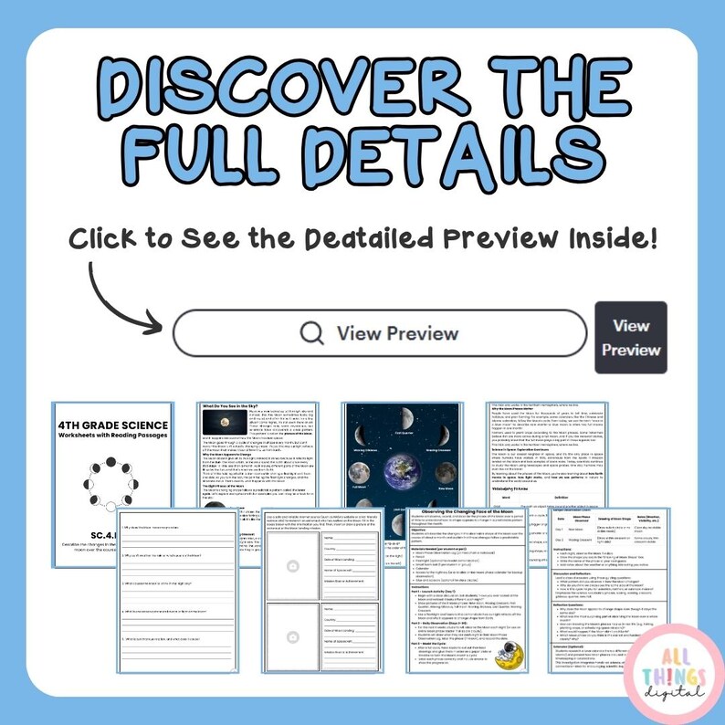 Phases of Moon SC.4.E.5.2 4th Grade Earth Space Science Activity ...