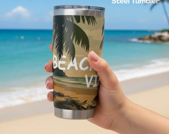 Beach Vibes Palmen Sonnenuntergang Becher | 20oz Reisebecher
