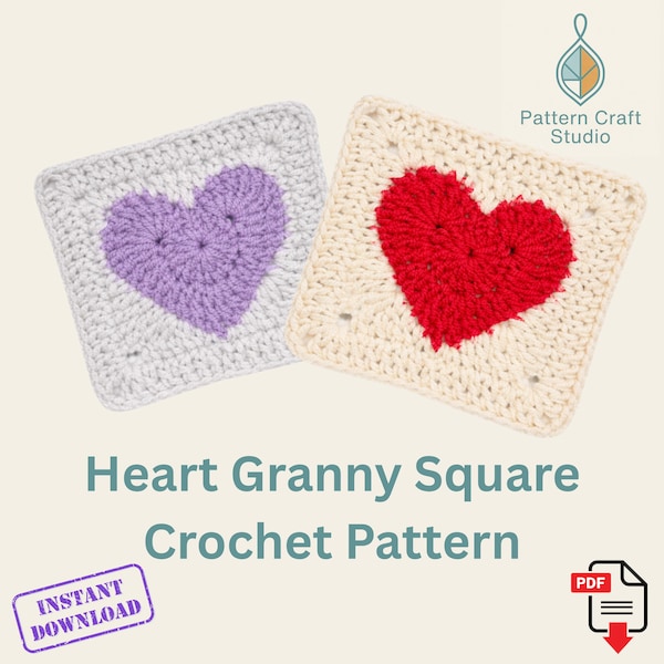 Vierkant haakpatroon oma hart | Eenvoudig valentijnsmotief voor beginners (pdf-patroon)