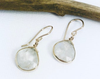 Gemstone Earrings, Moonstone Earrings, White earrings, Simple Earrings, Drop Earrings, Turquoise Earrings, Black Earrings