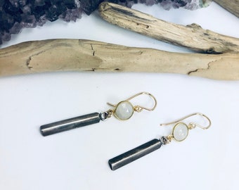 Oxidized Moonstone Earrings