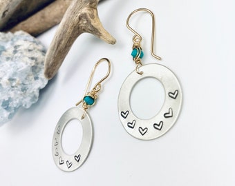 Heart Jewelry, Heart Earrings, Heart Hoops, Hoops, Gift for Mom, Silver Heart Hoops, I love you