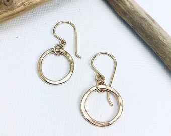 Gold Circle Earrings, Hammered Circle Earrings, Simple Earrings, Contemporary Earrings, Everyday Earrings, Gift for Mom