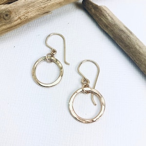 Gold Circle Earrings, Hammered Circle Earrings, Simple Earrings, Contemporary Earrings, Everyday Earrings, Gift for Mom