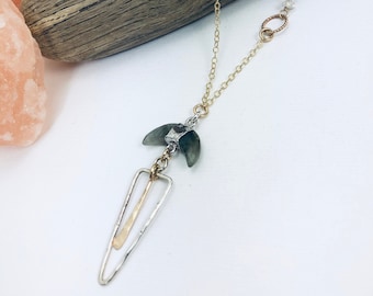 Celestial Jewelry Gold Crescent Moon Necklace Jewelry Gift Necklace Custom Jewelry Triangle Jewelry Labradorite Moon Necklace