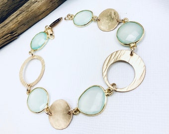 Gemstone Bracelet, Gold Disc Bracelet, Contemporary Bracelet, Statement Jewelry, Artisan jewelry, Fashion Jewelry, Handcrafted Jewelry