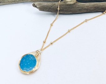 Druzy necklace Blue Druzy Necklac, Wedding jewelry Summer Necklace Crystal necklace Pendant Necklace