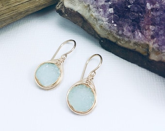 Druzy Earrings Sea Green Earrings Crystal Earrings Bridesmaid Earrings Bridal Earrings Girlfriend Gift Wedding Earrings