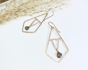 LABRADORITE EARRINGS, AESTHETIC Earrings, Feminist Jewelry, Angel Earrings, 14k Gold Filled Gemstone Earrings for Teenage Girls Gift