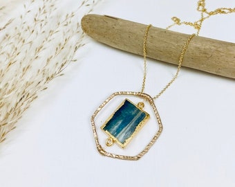 Kyanithalsband, hippiesmycken, estetiskt halsband, lyxigt rektangulärt kyanithalsband med tunn kedja, perfekt för drottning