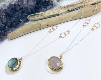 Gemstone Disc Pendant Necklace