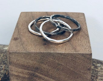 Stacking Rings Silver Rings Silver Stacking Rings Simple Rings Black and Silver Rings Hammered Rings Edgy Rings handcrafted