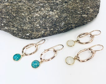 Hammered Oval Gemstone Earrings