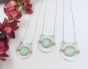 Chalcedony Necklace, Simple Necklace, Silver Necklace, Gemstone Necklace, Boho Necklace, horseshoe Necklace