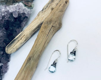 Blue Topaz Earrings December Birthstone  December Earrings  Briolette Earrings Simple Drop Earrings  Blue Earrings September Birthday