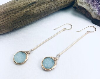 Druzy Earrings, Sea green Earrings, Sparkly Earrings, Summer Earrings, Bridal jewelry, Unique Earrings, Elegant earrings Laura J Designs