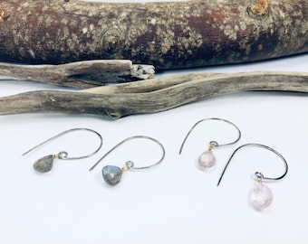 Gemstone Earrings, Rose Quartz Earrings, Labradorite Earrings, Airy Earrings, Light Earrings, Simple Earrings, Oxidized Earrings, Pretty