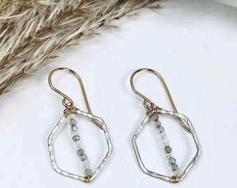 HEXAGON EARRINGS, Minimalistic Jewelry, Raw GEMSTONE Earring, cool little gemstone natural earrings wedding present for her