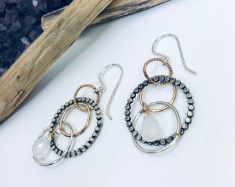 Mixed Metal Moonstone Earrings