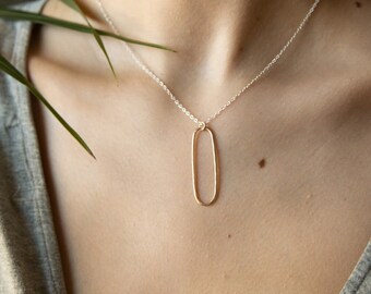 Open Oval Necklace, Geometric Hammered Necklace, Dainty Asymmetrical Necklace, Affordable Minimalist Jewelry, Gift for Her, GEO
