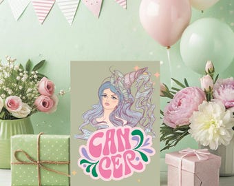 Cancer Zodiac Sign Card | Cancer Zodiac Illustration | A6 Fold-Out Card for Printing | Gift for Cancer | Astrology Print