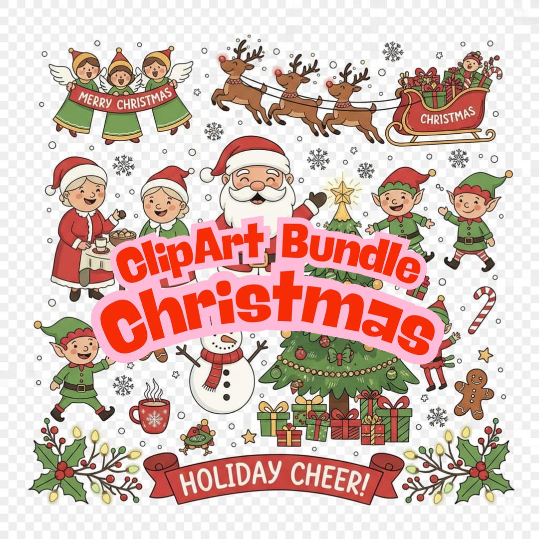 Santa Claus Clipart Bundle | Christmas Clipart | Sleigh, Reindeer ...