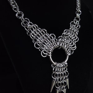 Chainmail Spike Necklace – Crown of Blades Stainless Steel Statement Piece, Gothic Warrior Jewelry
