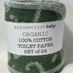 Reusable Organic Toilet Paper. Un-toilet paper. Family Cloths. Bidet Wipes. 1 Ply. 4x10 inches Green Leaves