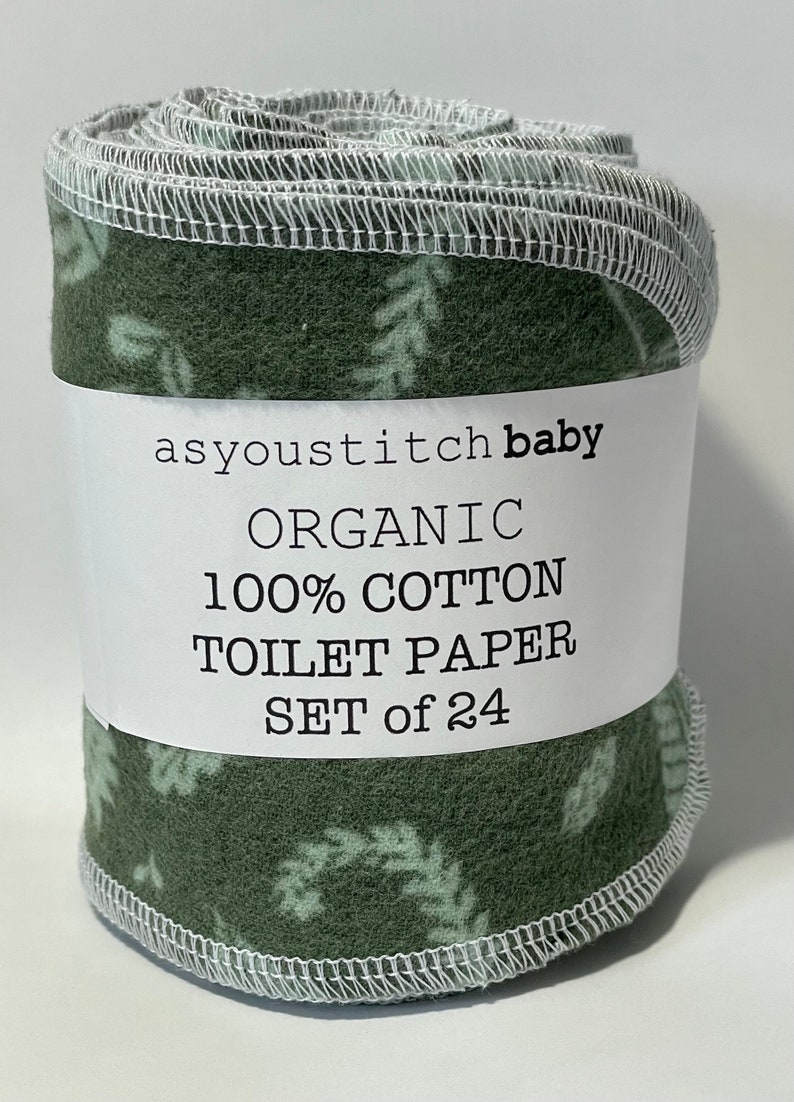 Reusable Organic Toilet Paper. Un-toilet paper. Family Cloths. Bidet Wipes. 1 Ply. 4x10 inches Green Leaves