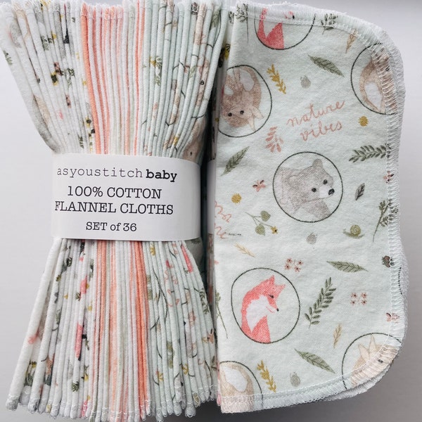 Handmade. Cloth Baby Wipes . 8x8 cotton flannel. Eco friendly reusable washable cloth wipes and/or napkins. Nature Vibes