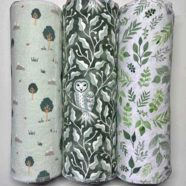 Handmade  100% Cotton Flannel Towels. Reusable Paper Towel.Un-Paper Towels.Paperless Towels 12x10 in.  Green Prints