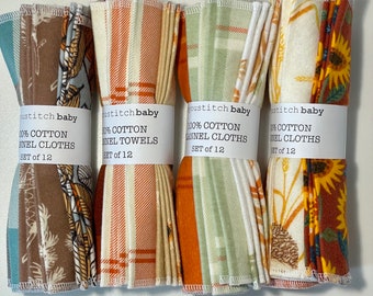 Handmade.  Cloth Napkins. 8x8 100% cotton flannel. Eco friendly reusable washable cloth wipes and/or napkins. Fall Napkins