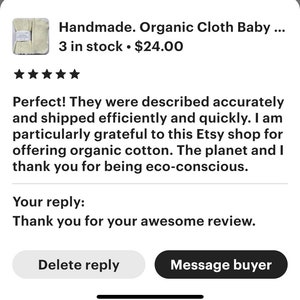 Handmade. Organic Cloth Baby Wipes . 8x8 cotton flannel. Eco friendly reusable washable cloth wipes and/or napkins. Unbleached image 8