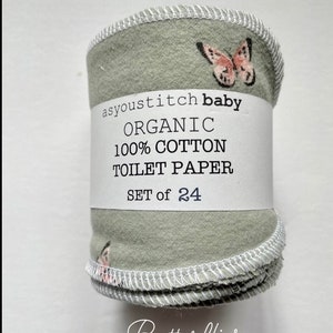 Reusable Organic Toilet Paper. Un-toilet paper. Family Cloths. Bidet Wipes. 1 Ply. 4x10 inches Butterflies