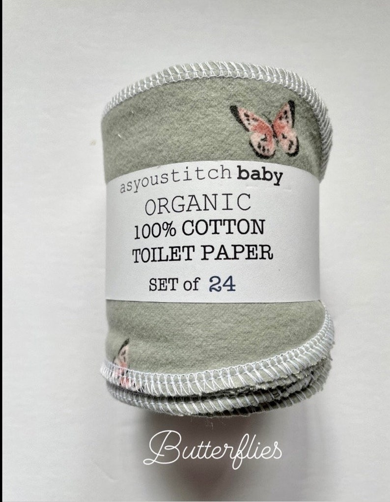 Reusable Organic Toilet Paper. Un-toilet paper. Family Cloths. Bidet Wipes. 1 Ply. 4x10 inches Butterflies