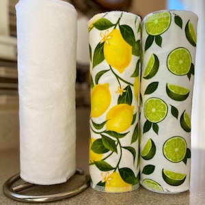 Toalhas de flanela 100% algodão feitas à mão. Toalha de papel reutilizável. Toalhas sem papel. Toalhas sem papel. 12x10. Limões e limas