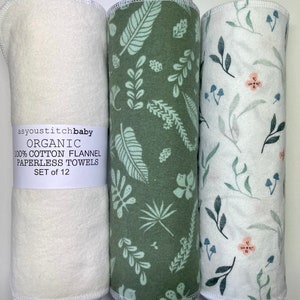100% Organic Cotton Flannel Towels. Reusable Paper Towels. All Cotton. Un-Paper Towels. Paperless Towels 12x10 in.