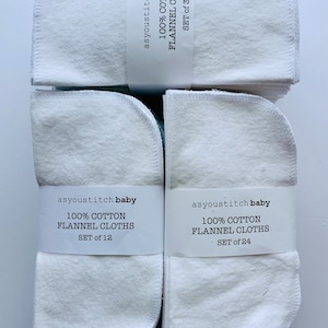 Handmade. Cloth Baby Wipes. 8x8 cotton flannel. Eco friendly reusable washable cloth wipes and/or napkins. White