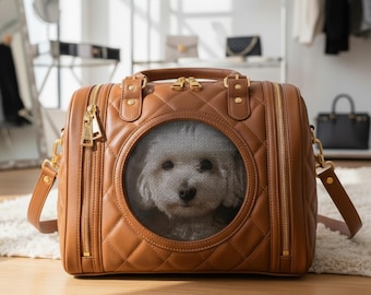 Luxury Leather Pet Carrier Bag for Small Dogs & Cats | Airline-Approved Travel Tote | Handmade Leather Dog Purse | Stylish Pet Travel Bag