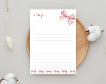 Notizblock A6 Rosa Schleife mit Perlen 50 Blatt liniert Coquette Design To Do Liste
