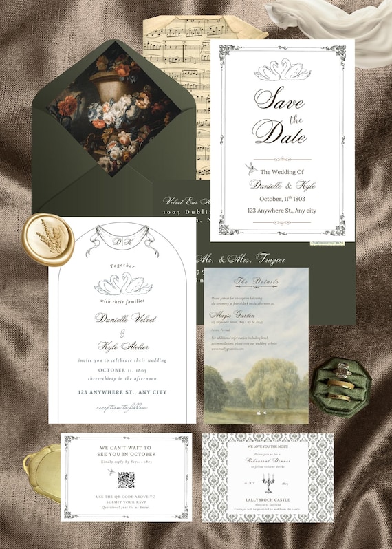 Swan Storybook Suite – Editable Canva Wedding Invite Fairytale Template Collection