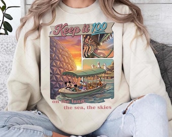 Keep It 100 On The Land The Seas The Skies Shirt png, Retro Pastel Disney Boat Seagull Tee png, EPCOT World Traveler Shirt png