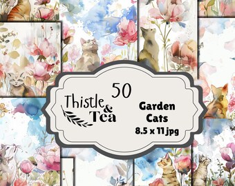 Garden Cats: 50 jpgs, 300 dpi, 2550x3300, commercial use, digital download