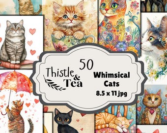 Whimsical Cats: 50 jpgs, 300 dpi, 2550x3300, commercial use, digital download