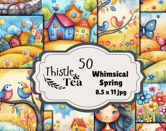 Whimsical Spring: 50 jpgs, 300 dpi, 2550x3300, commercial use, digital download